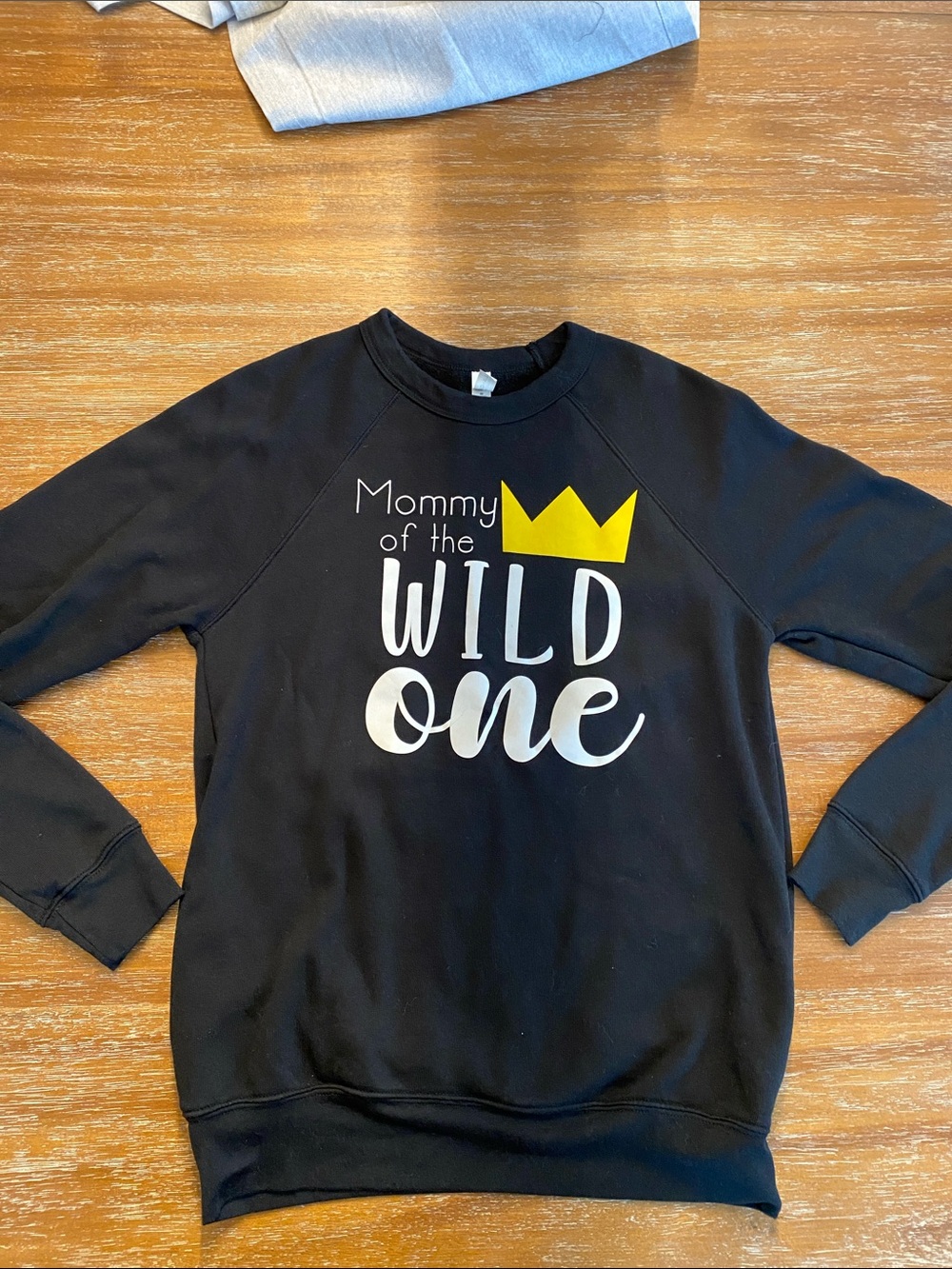 Bella Canvas S Mommy of the Wild One Black Sweatshirt with Yellow Crown